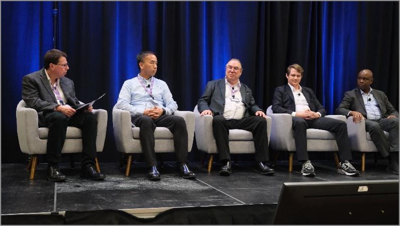 CMI Developing Substitutes Focus Area Lead David Parker (shown left) led the panel discussion with CMI Developing Substitutes Deputy Ikenna Nlebedim (shown right) and representatives from three CMI Team members (center three people, from left): Bo Zhang, Dexter Magnetics; Andrew Sherman, Terves; and Preston Bryant, Momentum Technologies.