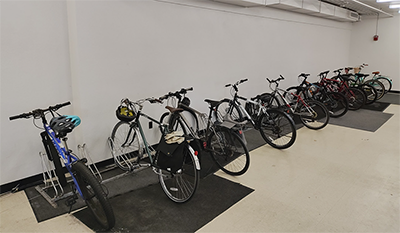 Bikes on the bike rack at Ames Lab