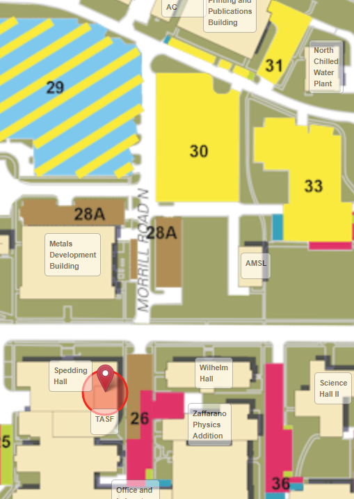 Parking map showing where to park on Iowa State campus for the symposium.