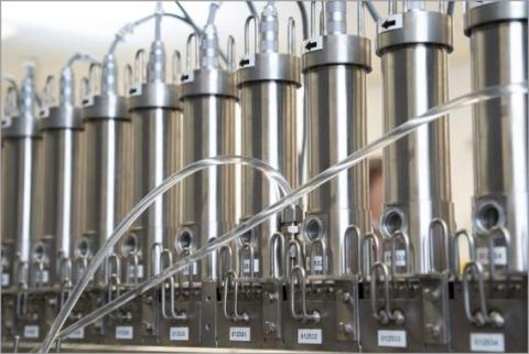 Bank of centrifugal contactors used for the flowsheet demonstration at PNNL