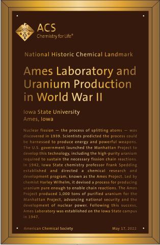 ACS Ames Lab historical site plaque