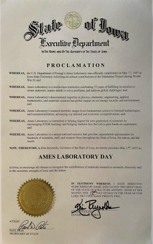 Ames Lab proclamation