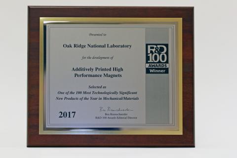 plaque for R&D 100 Award