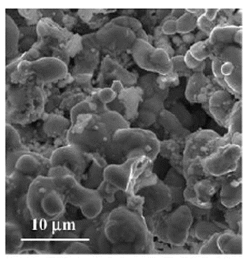 Fractured (inner) surface of the reduced pellet of NdFe alloy (reduction time: 24h, cell voltage – 2.9V).