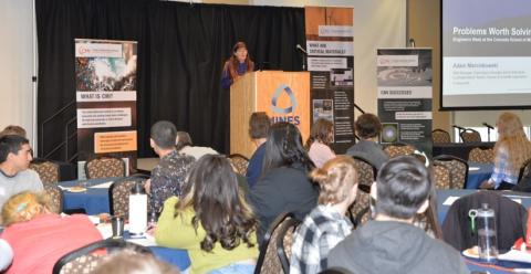 image of woman at podium