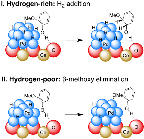 Illustration of catalytic hydrodemethoxylation