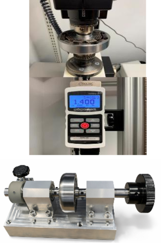 Top: Testing setup for the torque coupler with HR strip magnets Bottom: Coupler-Integrated Torsional Coupling Test Rig for Machine Protection