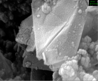 SEM image of hard carbon after electrochemical treatment