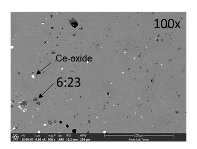 Image shows scanning electron microscope (SEM) backscattered image of the new ferromagnet showing >90% single phase material