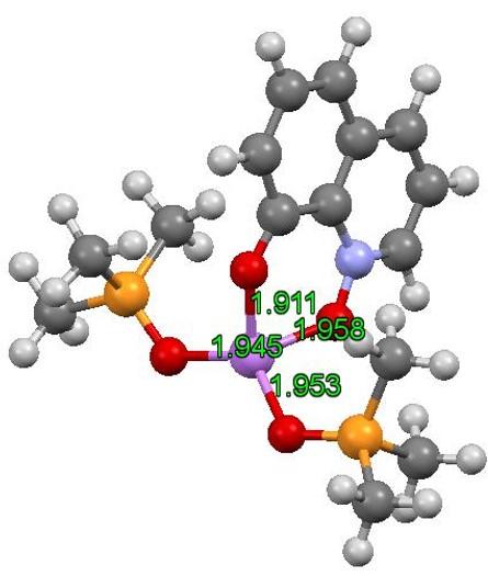 diagram of predicted lithium complex by DFT calculation with N-oxide ligand showing oxygen-lithium bond distances.