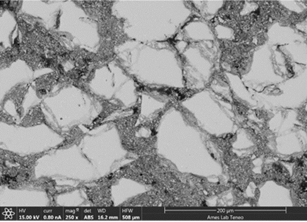 image from scanning electron microscope indicates the mixture of two different particle sizes