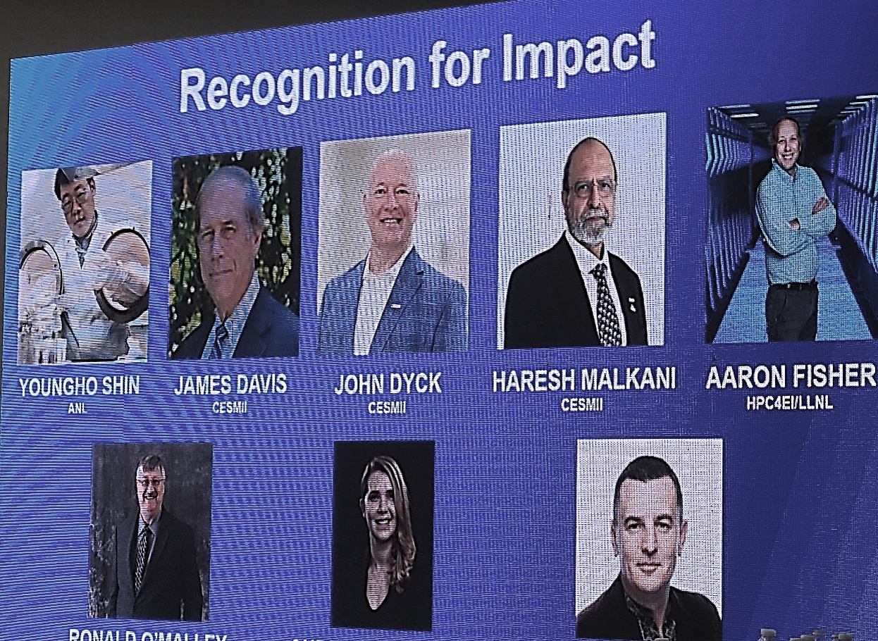 screenshot from a presentation during a meeting, showing images for several people, including CMI Focus Area Deputy Santa Jansone Popova, Oak Ridge National Laboratory, and CMI Project Lead Andriy Palasyuk, Ames National Laboratory