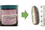 jar of pink powder is Sodium Neodymium Fluoride Salts and a metal strip about 3.5 x 1 centimeter long is a magnet made from the REMAFS process