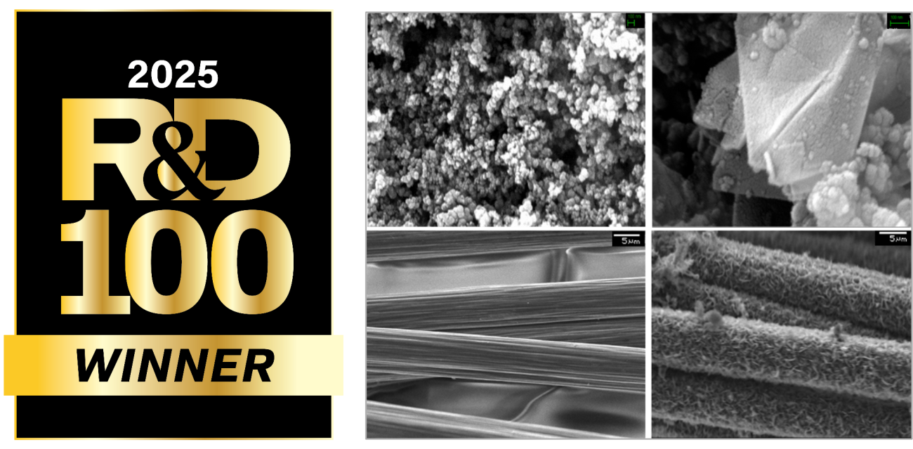 logo for 2025 R and D 100 Award Winner and images of graphite