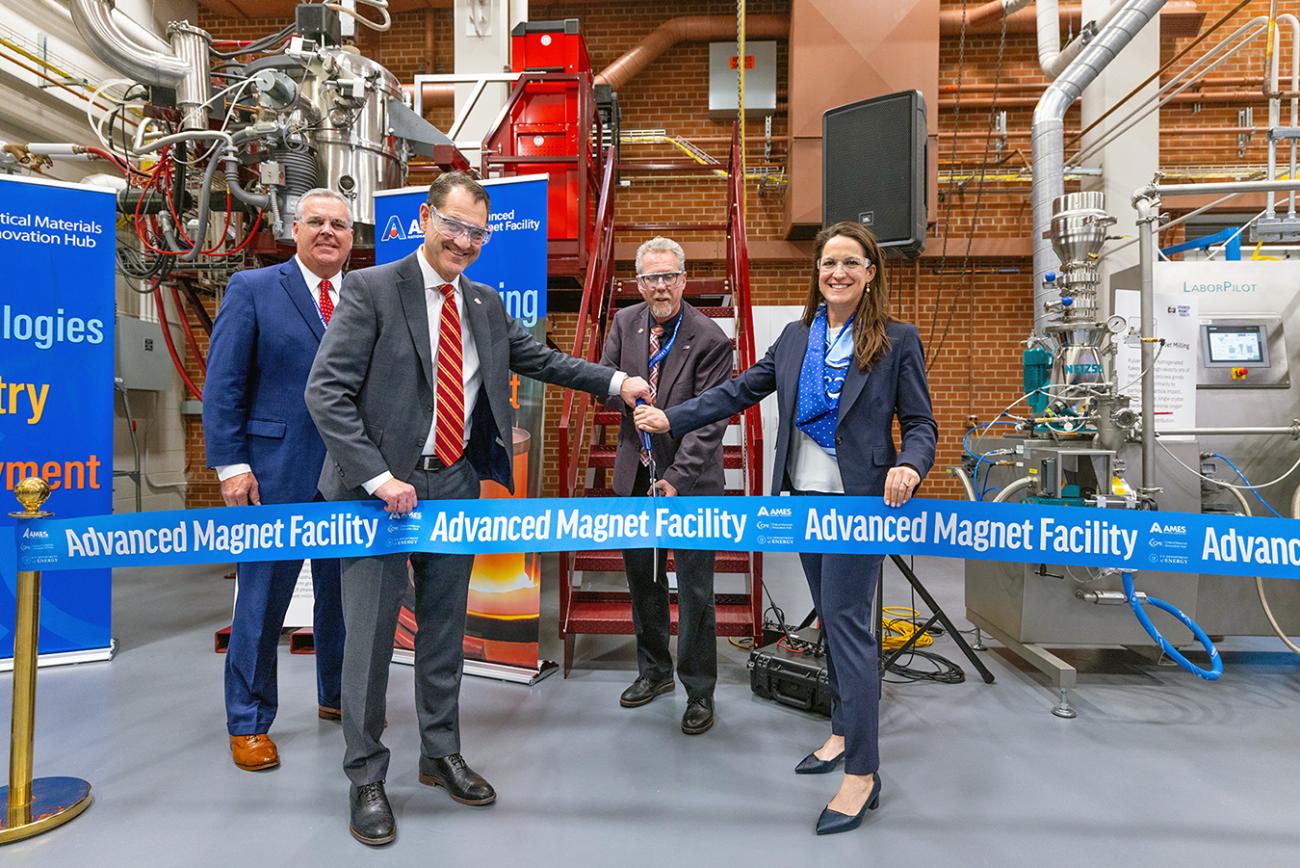 Dan Culhane, President, Ames Regional Economic Alliance; ISU President David J. Cook; Karl Mueller, Director, Ames National Laboratory; Audrey Robertson, Assistant Secretary of Energy (EERE), Office of Critical Minerals and Energy Innovation (CMEI)
