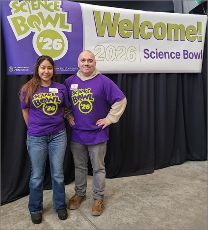 Pictured February 08, 2026: Melanie S. Guerrero (left) and Denis Prodius (right) at the Iowa Regional Middle School Science Bowl hosted by Ames National Laboratory and held at Iowa State University. 