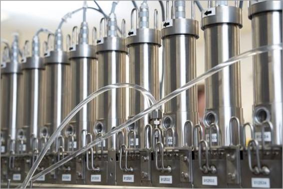 Bank of centrifugal contactors used for the flowsheet demonstration at PNNL