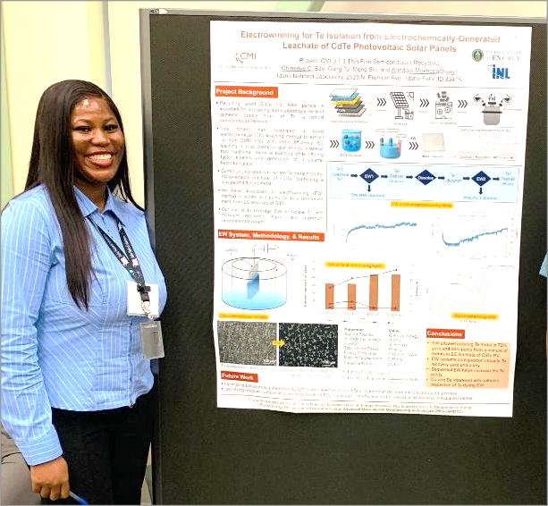 Chinenye Eze presenting a poster during the CMI Annual Meeting at INL, August 2025. Photo Credit:  Arindam Mukhopadhyay & Ruby Nguyen