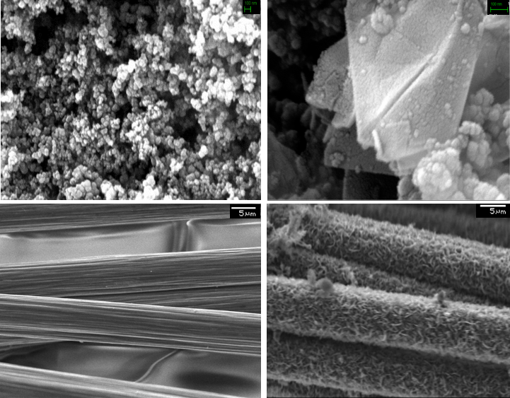 SEM images of hard carbon and carbon fiber before and after electrochemical treatment