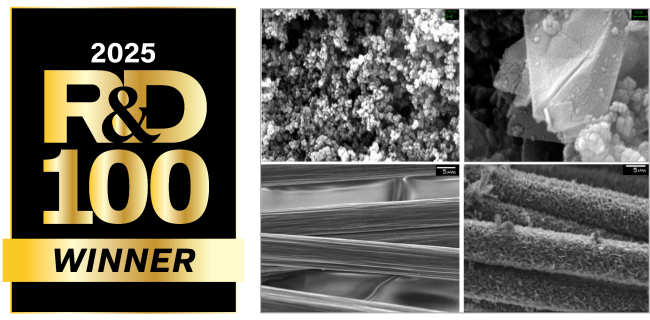 logo for 2025 R and D 100 Award Winner and images of graphite
