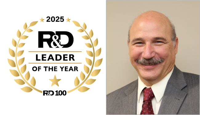 logo for 2025 R and D 100 Leader of the Year and image of person head and shoulders: Tom Lograsso, Ames National Laboratory