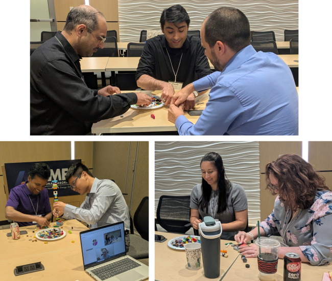 CMI LA Cohort 7 members modeling dynamic leadership in an evolving research climate through a LEGO®  brick building challenge. 